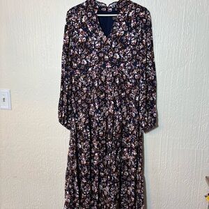 Jessica Howard Navy Floral Maxi Dress with Pink and Cream Accents Women Size 6